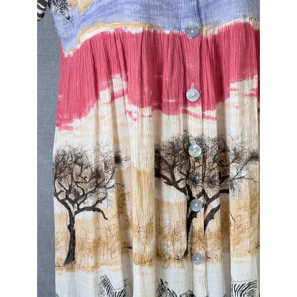 Pucci's of Palm Desert Zebra Animal Print Rayon Maxi Dress L Safari - Picture 7 of 16